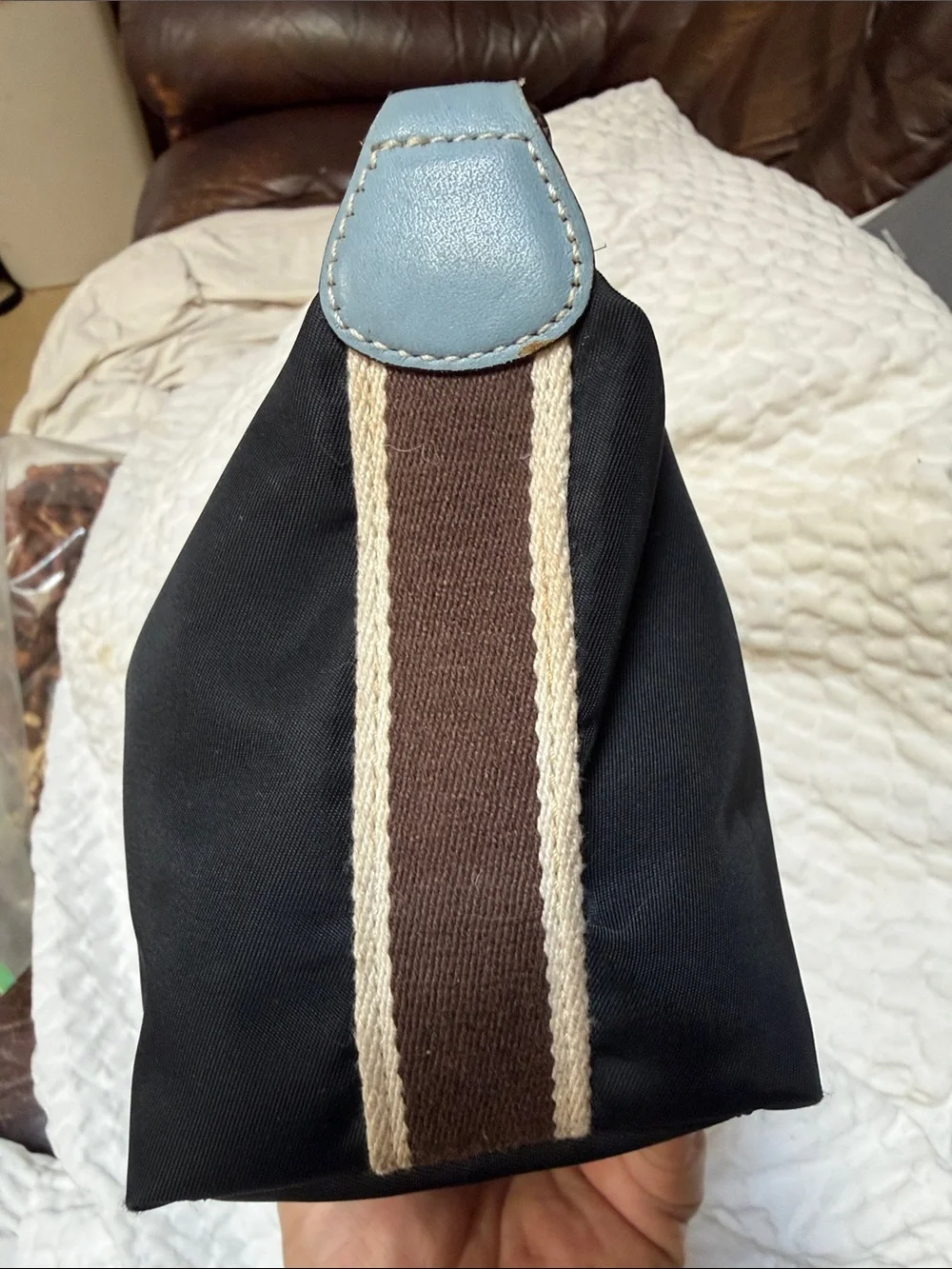 Vintage COACH Black Nylon Mini Bag with Light Blue Leather Trim